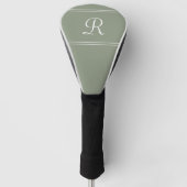 Elegant Sage Groen Wit Monogram Gestreept Initiaal Golfheadcover (Voorkant)