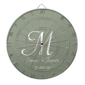 Elegant Sage Groen & Wit Monogram Initiaal Naam Dartbord (Voorkant)