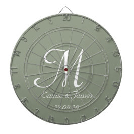 Elegant Sage Groen & Wit Monogram Initiaal Naam Dartbord