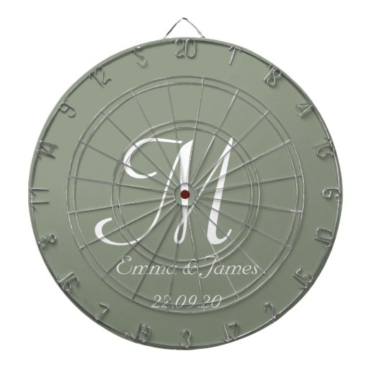 Elegant Sage Groen & Wit Monogram Initiaal Naam Dartbord (Voorkant)