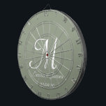 Elegant Sage Groen & Wit Monogram Initiaal Naam Dartbord<br><div class="desc">Elegante Sage Groen en Wit Monogram Initiaal Naam Custom Dart Board</div>