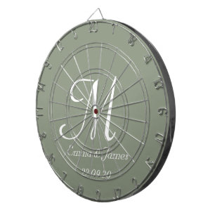 Elegant Sage Groen & Wit Monogram Initiaal Naam Dartbord
