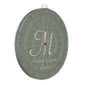 Elegant Sage Groen & Wit Monogram Initiaal Naam Dartbord (Voorkant Links)