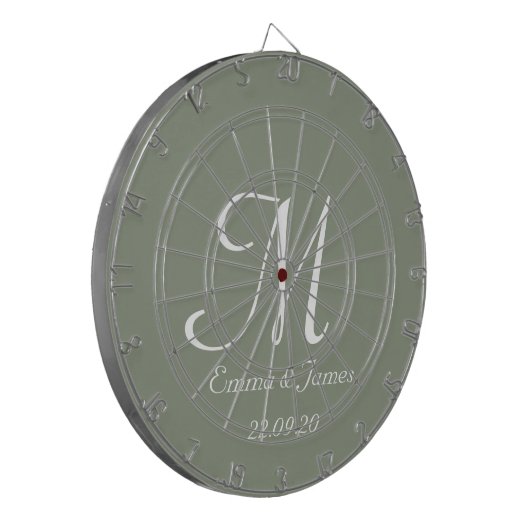 Elegant Sage Groen & Wit Monogram Initiaal Naam Dartbord (Voorkant Links)