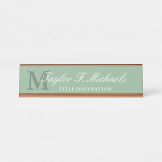 Elegant Sage Groen Wit Monogram & Naam Bureau Naambordje