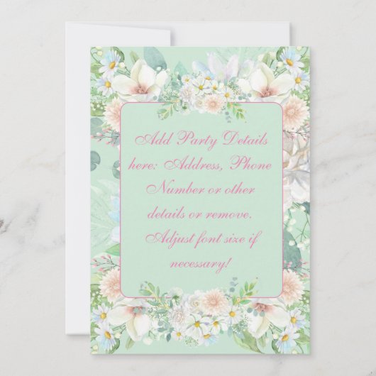 Elegant Sage Groene Pastel Bloemen Tuin Party Kaart (Achterkant)
