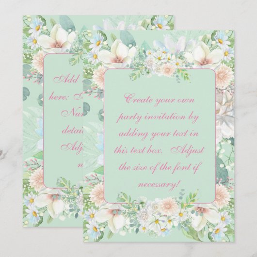 Elegant Sage Groene Pastel Bloemen Tuin Party Kaart (Voorkant / Achterkant)