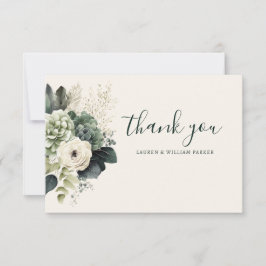 Elegant Sage Ivoor Bloemen Bruiloft Dank u kaart