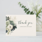 Elegant Sage Ivoor Bloemen Bruiloft Dank u kaart (Staand voorkant)