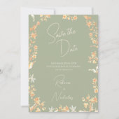 Elegant Sage Ivory Script Wildflowers Photo Save The Date (Voorkant)