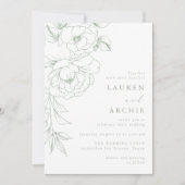 Elegant Sage Line Art Floral Wedding Kaart (Voorkant)