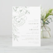 Elegant Sage Line Art Floral Wedding Kaart (Staand voorkant)