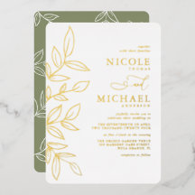 Elegant Sage Minimal Gold Leaf Wedding