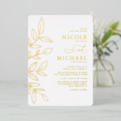 Elegant Sage Minimal Gold Leaf Wedding Folie Uitnodiging (Staand Voorkant)