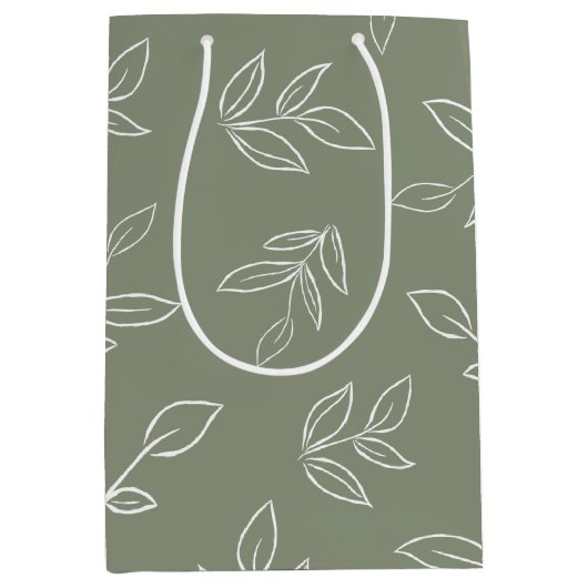 Elegant Sage Minimal Leaves Pattern Medium Cadeauzakje (Voorkant)