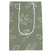 Elegant Sage Minimal Leaves Pattern Medium Cadeauzakje (Achterkant)