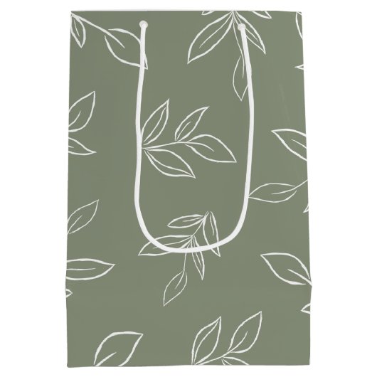 Elegant Sage Minimal Leaves Pattern Medium Cadeauzakje (Achterkant)