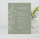 Elegant Sage Minimalist Leaves Wedding Menu (Staand voorkant)