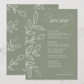 Elegant Sage Minimalist Leaves Wedding Menu (Voorkant / Achterkant)
