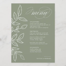 Elegant Sage Minimalist Leaves Wedding Menu
