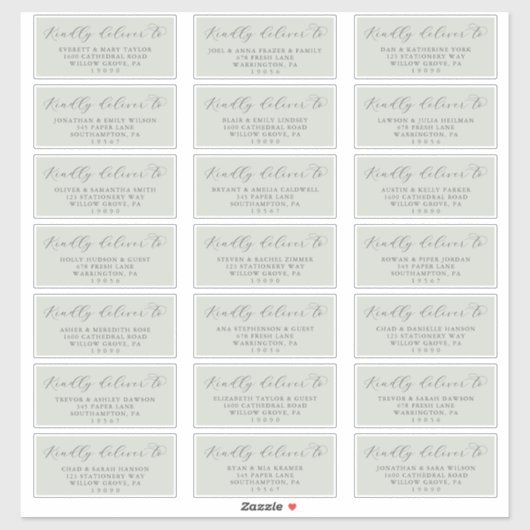 Elegant Sage Mint Wedding Guest Adresetiketten Sticker (Vel)