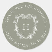 Elegant Sage Monogram Bruiloft Sticker (Voorkant)