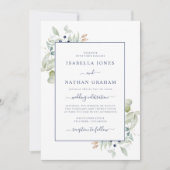 Elegant Sage Navy Waterverf Botanical Wedding IV Kaart (Voorkant)