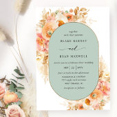 Elegant Sage, Peach Blush and Cream Oval Wedding Kaart