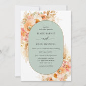 Elegant Sage, Peach Blush and Cream Oval Wedding Kaart (Voorkant)