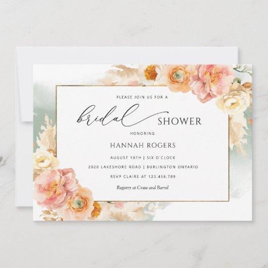 Elegant Sage, Peach en Blush Vrijgezellenfeest Inv Kaart (Voorkant)