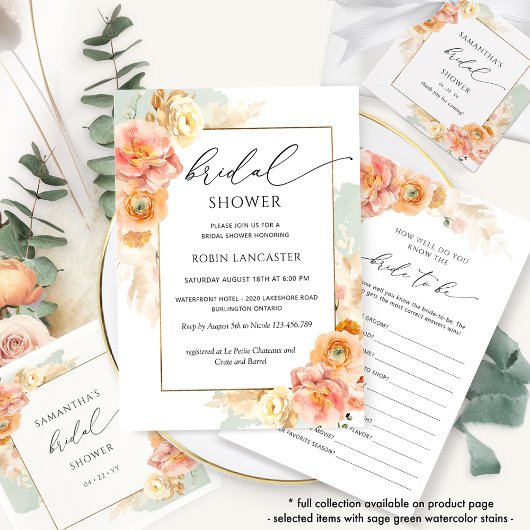 Elegant Sage, Peach en Blush Vrijgezellenfeest Inv Kaart