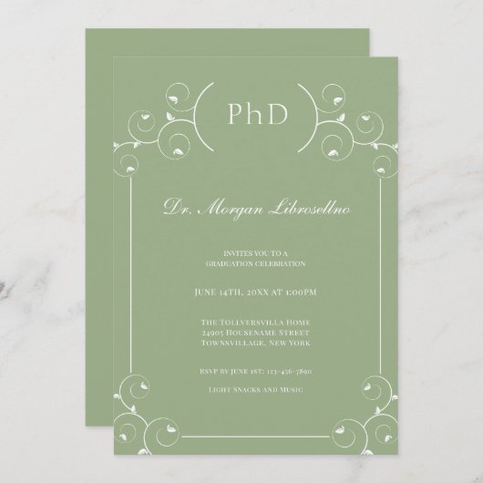 Elegant Sage PhD-Afstuderen Kaart (Voorkant / Achterkant)