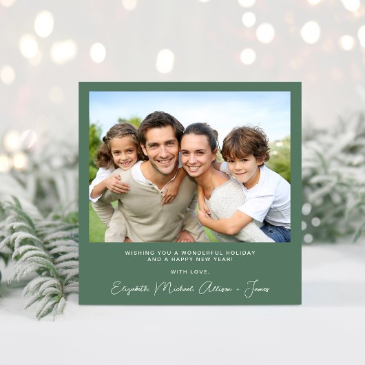 Elegant Sage Pine Tree Waterverf Foto Kerstmis Feestdagenkaart