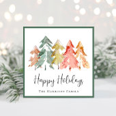 Elegant Sage Pine Tree Waterverf Foto Kerstmis Feestdagenkaart