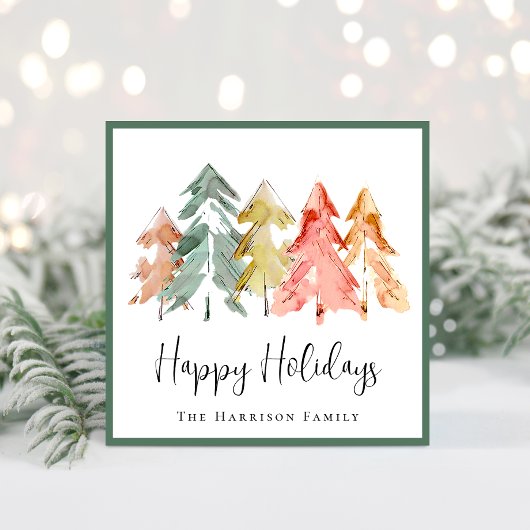 Elegant Sage Pine Tree Waterverf Foto Kerstmis Feestdagenkaart