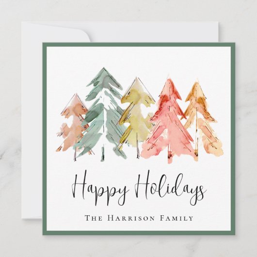 Elegant Sage Pine Tree Waterverf Foto Kerstmis Feestdagenkaart (Voorkant)