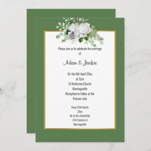 ELEGANT SAGE ROOS GOLD WEDING KAART (Voorkant / Achterkant)