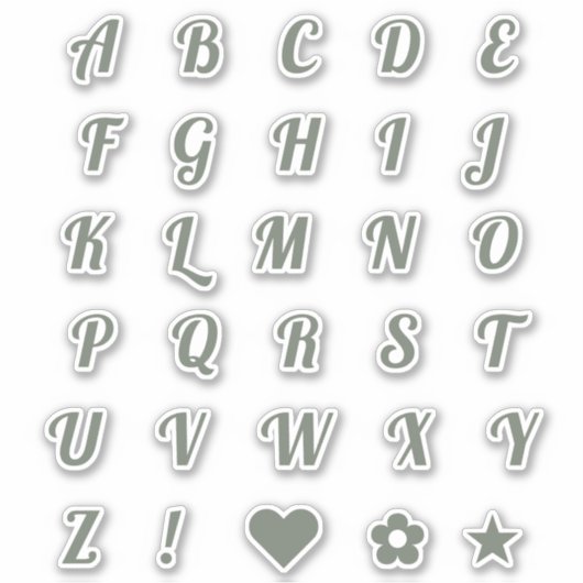 Elegant Sage Script Capital Letters Alphabet Sticker (Voorkant)