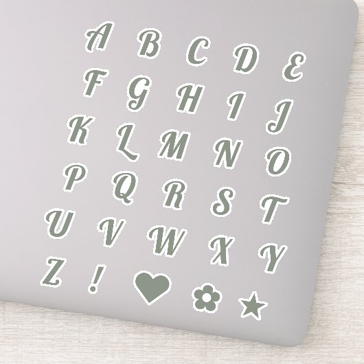 Elegant Sage Script Capital Letters Alphabet Sticker (Detail)
