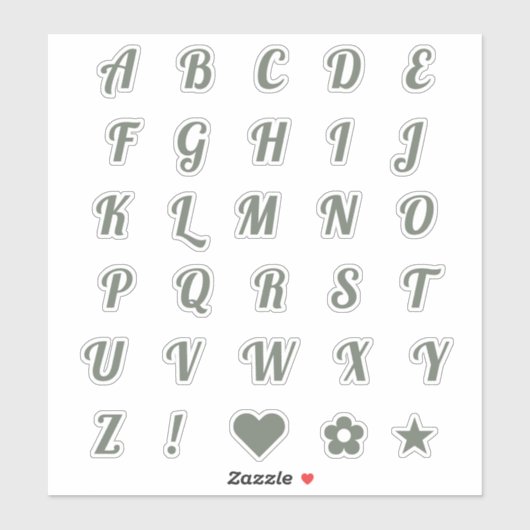 Elegant Sage Script Capital Letters Alphabet Sticker (Vel)