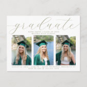 Elegant Sage Script Minimalist Afstuderen 3 Foto Uitnodiging Briefkaart (Voorkant)