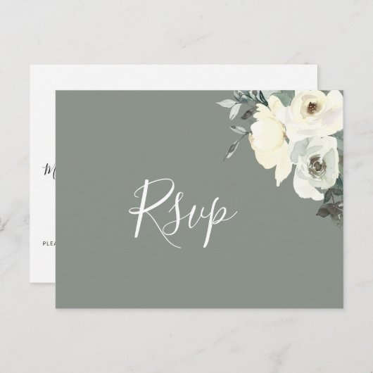 Elegant Sage Script RSVP Briefkaart met Maaltijdke (Voorkant / Achterkant)