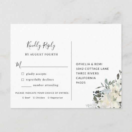 Elegant Sage Script RSVP Briefkaart met Maaltijdke (Achterkant)
