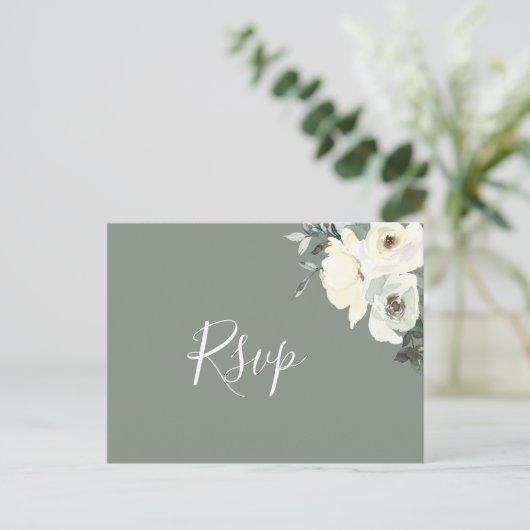 Elegant Sage Script RSVP Briefkaart met Maaltijdke (Staand voorkant)