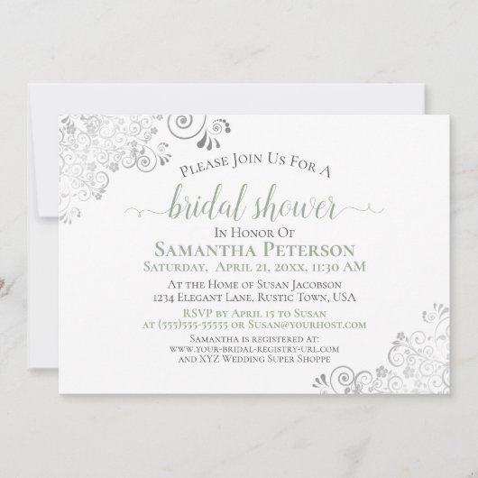 Elegant Sage & Silver Lace White Vrijgezellenfeest Kaart (Voorkant)