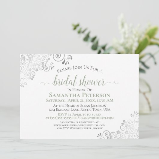 Elegant Sage & Silver Lace White Vrijgezellenfeest Kaart (Staand voorkant)