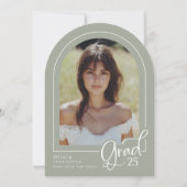 Elegant Sage Simple Photo 2025 Afstudeerder Aankon Kaart (Voorkant)