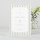 Elegant Sage Striped Wedding Invitation Kaart (Staand voorkant)