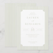 Elegant Sage Striped Wedding Invitation Kaart (Voorkant / Achterkant)