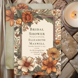 Elegant Sage Terracotta Floral Bridal Shower Kaart